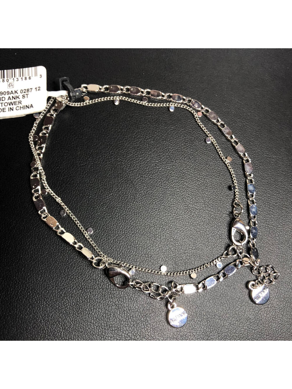 3956 ALFANI Lot of 2 Ankle Bracelets Silver tone Anklets 9-10"